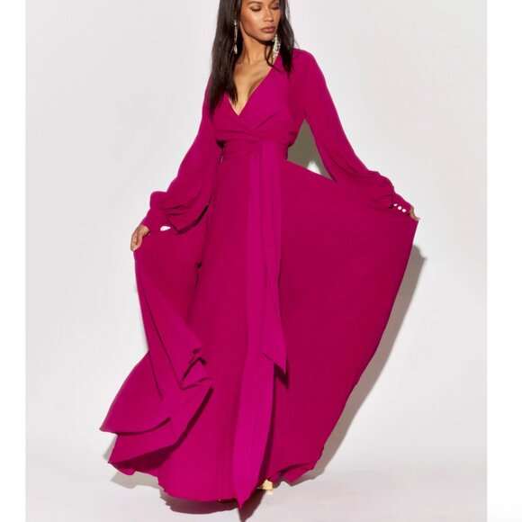 Meghan LA Dresses & Skirts - NWT Sold Out Meghan LA Fabulous LilyPad Maxi Dress Tie Cranberry